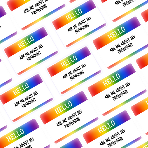 hello ask me about my pronouns sticker vinyl matte
