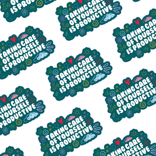 taking care of yourself is productive vinyl matte sticker