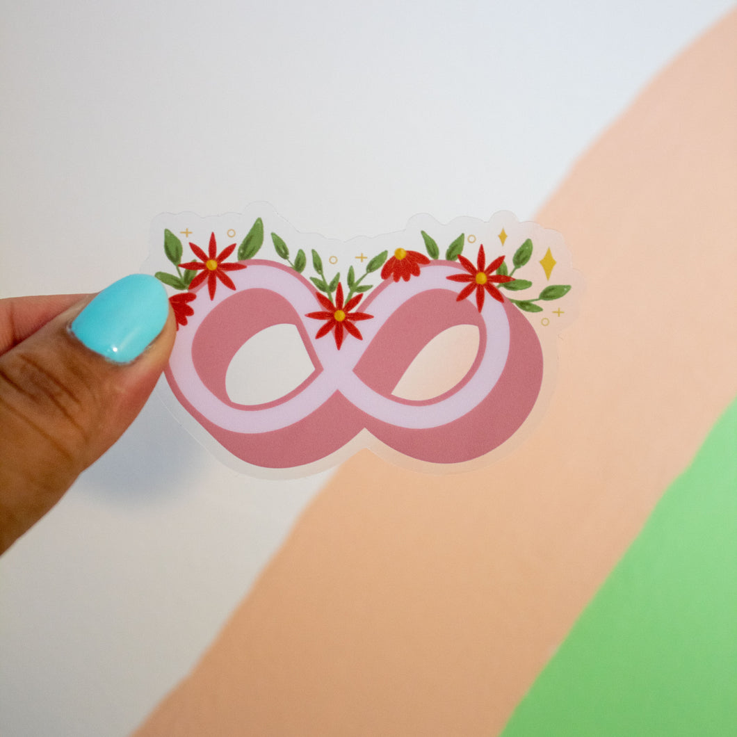 Clear infinity symbol with sticker