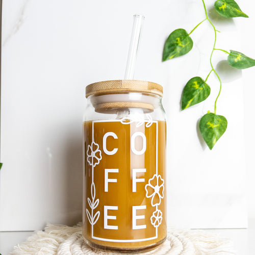 Coffee Flower Glass Cup with coffee