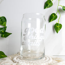 Load image into Gallery viewer, good things await glass cup
