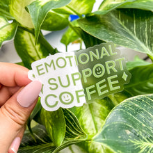 Load image into Gallery viewer, Emotional support coffee clear sticker in apple green
