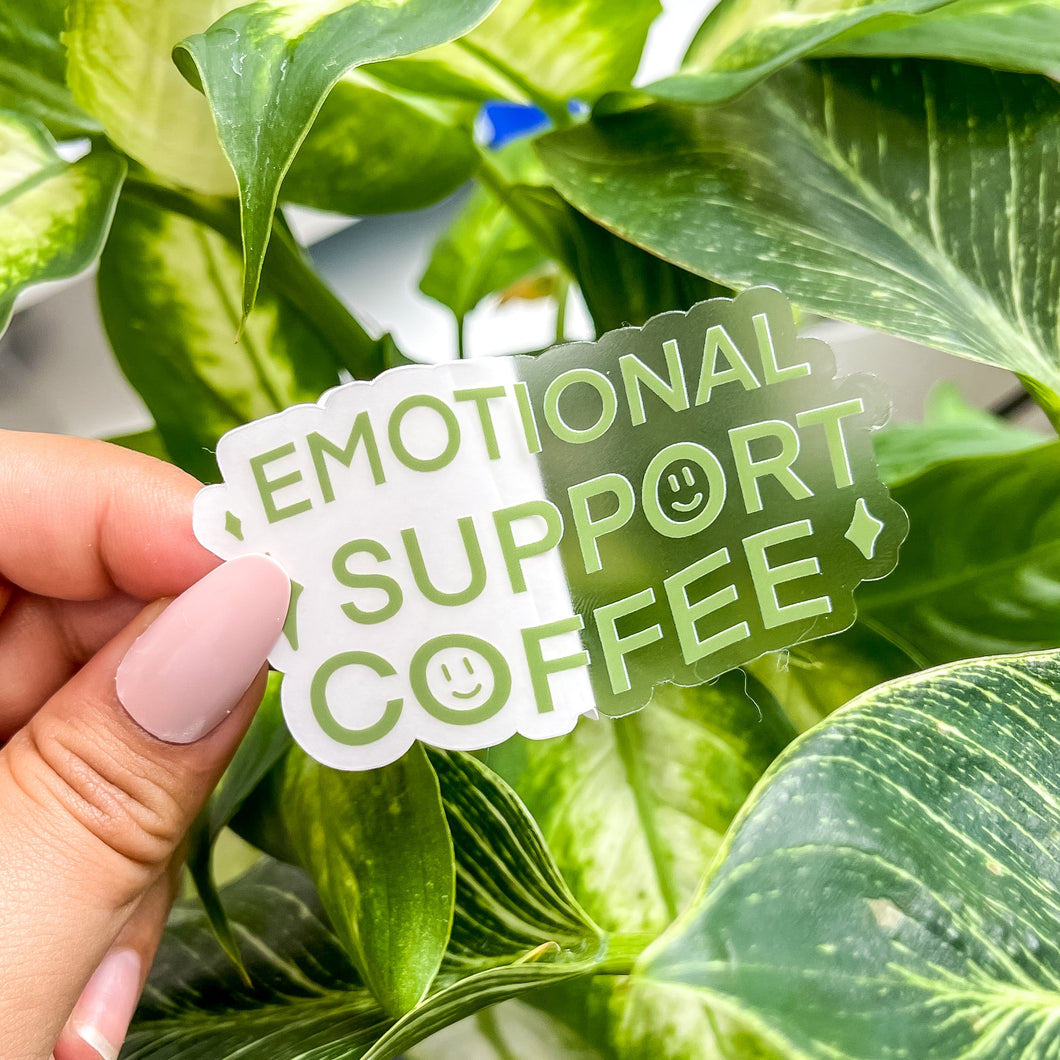 Emotional support coffee clear sticker in apple green
