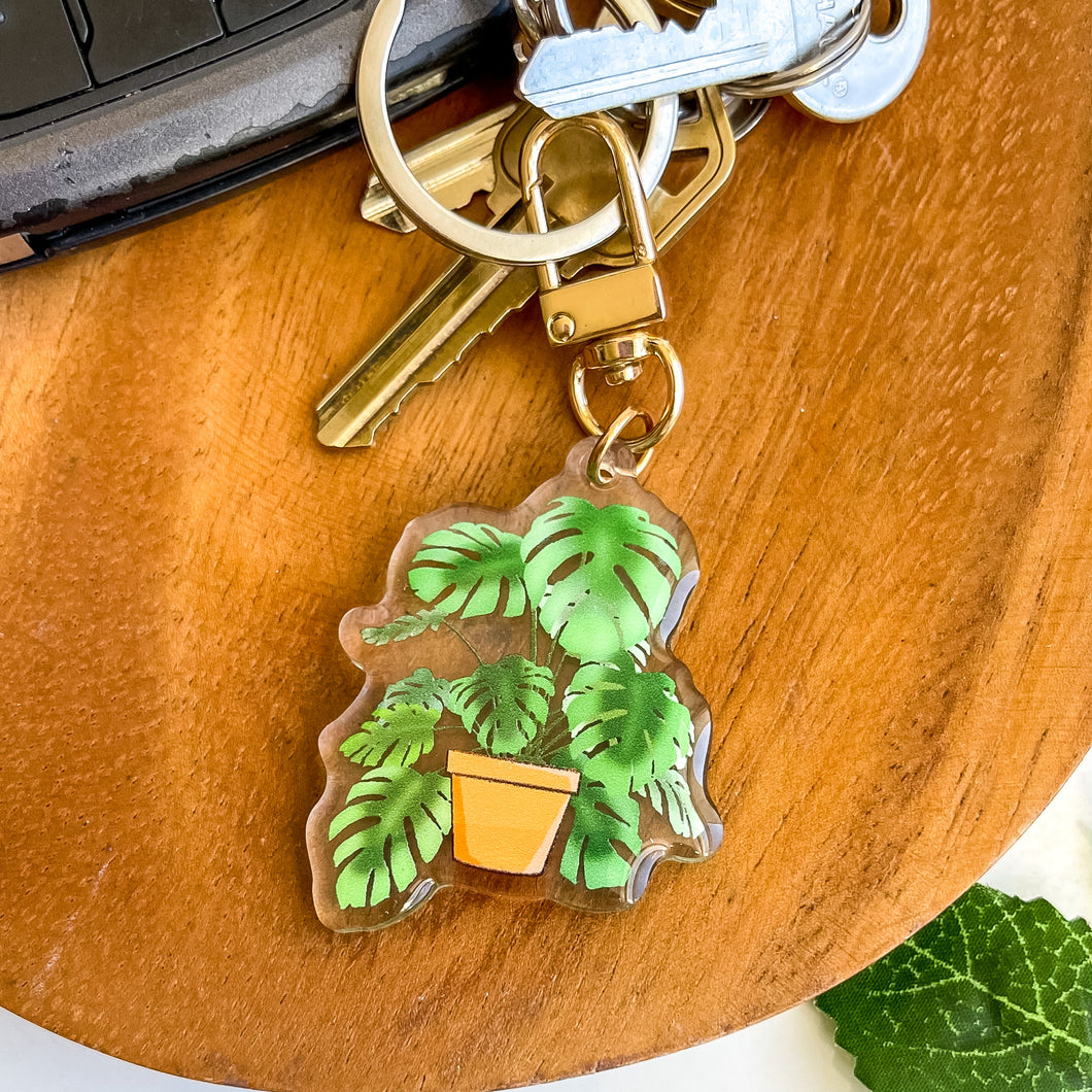 Monstera Plant Pot Epoxy/Acrilyc Keychain