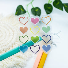 Load image into Gallery viewer, Clear Multicolor Hearts sticker
