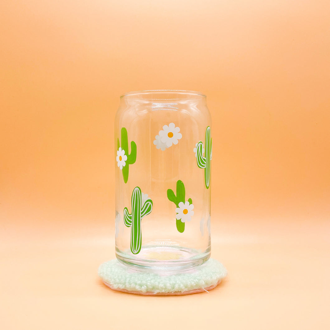 Daisy Cactus Can Glass Cup (Lid and Straw not included)