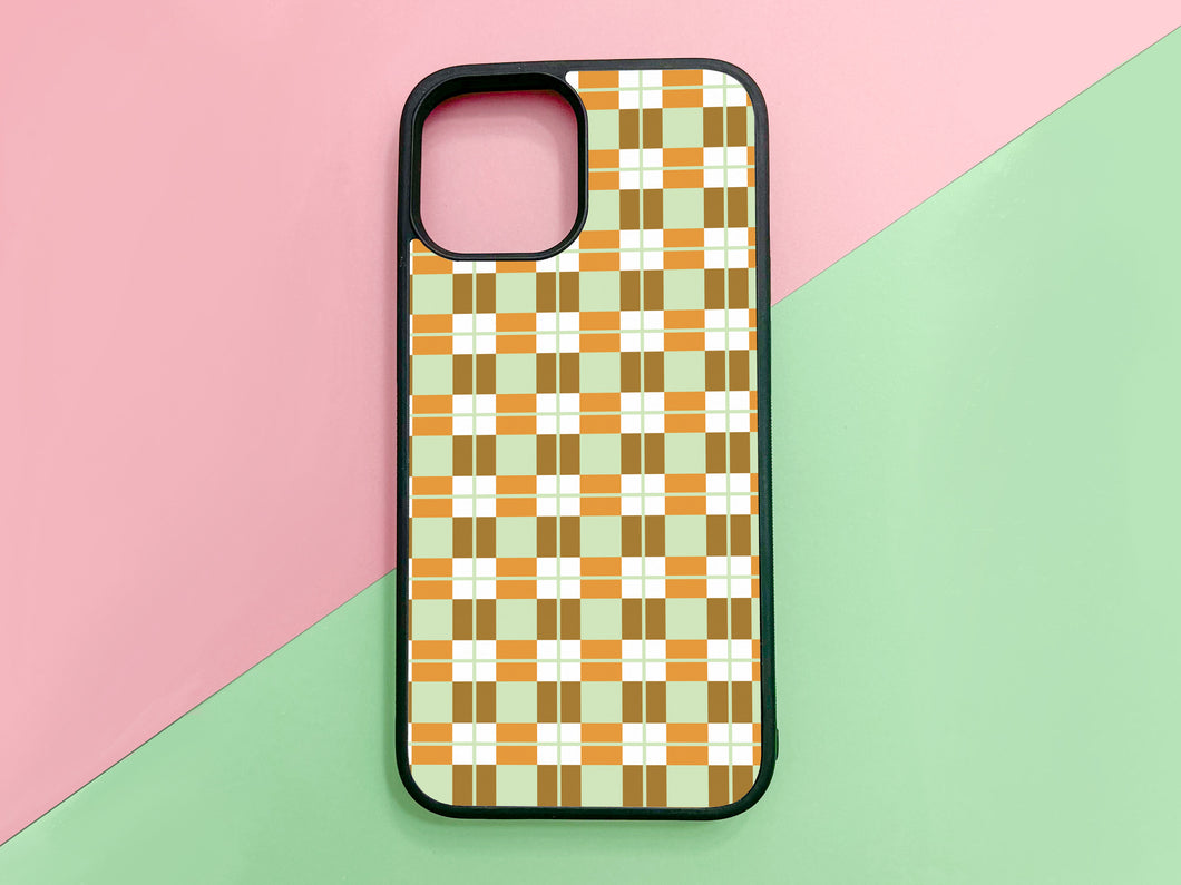 plaid pattern phonecase for iPhone or Samsung in the popcorn color