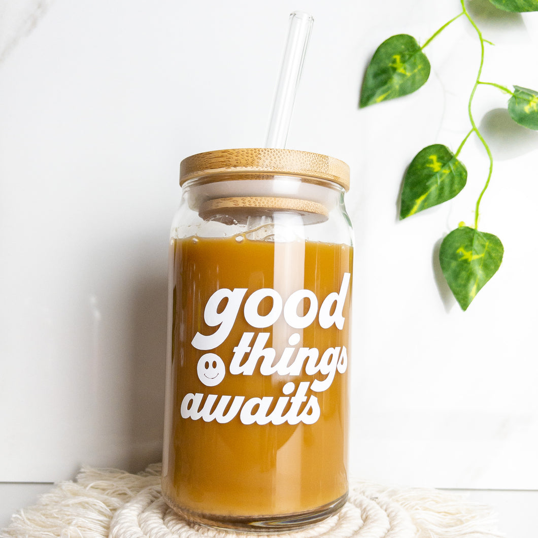 good things await coffee glass cup